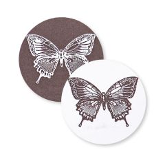 Etikett rund Fjäril gråbrun/vit